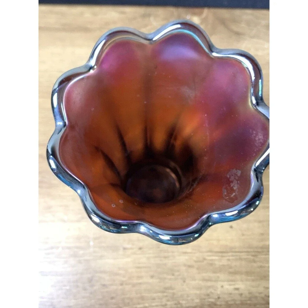 Vintage Concave Flute Carnival Glass Vase 8” By Westmoreland MCM Decorative READ